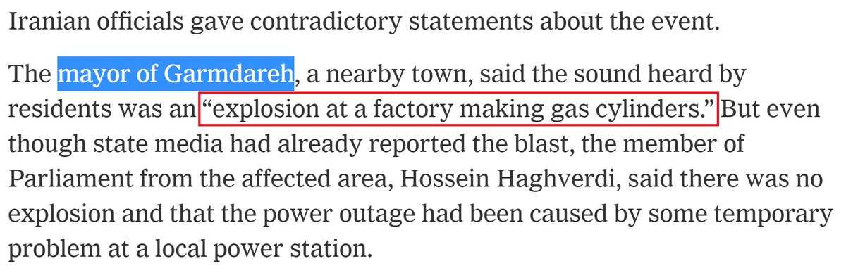 This gets even more interesting: #Iran apologist  @farnazfassihi also quickly pushed  #Iran's talking point of an “explosion at a factory making gas cylinders” citing the dead mayor.Why?To again push another talking point: the Natanz explosion was sabotage, not an airstrike.