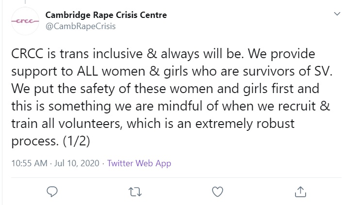 The tweets  @CambRapeCrisis have deleted are here: