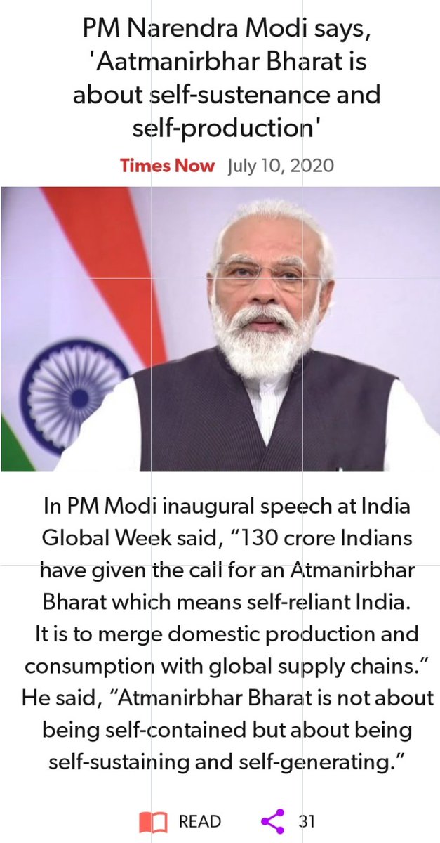 nrajabpcl's tweet photo. @narendramodi @IndiaIncorp @PMOIndia @chitranayal09 @Hamara_Desh @pn906 @ParasKGhelani @desai_ujjwala @Stuti8220 @tmmenon @ArunDeshpande20 @JoyKarmaker75 @sunitpanna @sangitaRchopra @SoniaGurnani19 @Pankaj_NaMo @athavale_abhi @HeritageCitizen @Padmaavathee @sreeramjvc @MBIndiaNews @dhaval8456 @lakshmianand96 @manishkapadiya @Ashtalakshmi8 @namoArunima @aprnh19 @Richa_Anand73 @shytigress PM ModiJi says, #AatmanirbharBharat is about self-sustenance & self-production
https://t.co/AT2NxBmZyK
ModiJis highlighting of🇮🇳's ambition to be a hub of global supply chain rather than protectionist & closed at #IndiaGlobalWeek showcased our #BeTheRevival spirit https://t.co/ZmICk0NWhT
