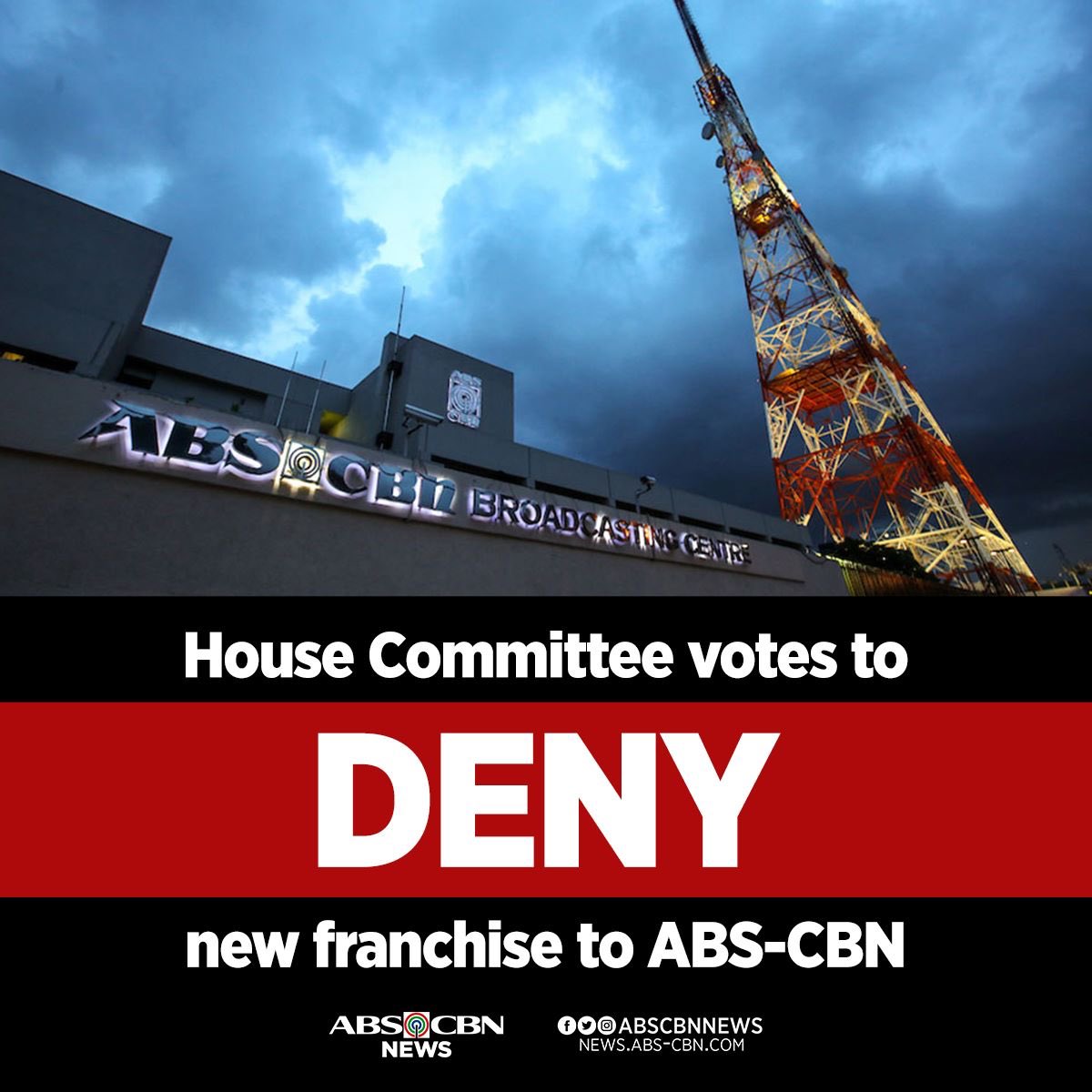 BREAKING: House franchise committee votes to deny new franchise to ABS-CBN #ABSCBNfranchise