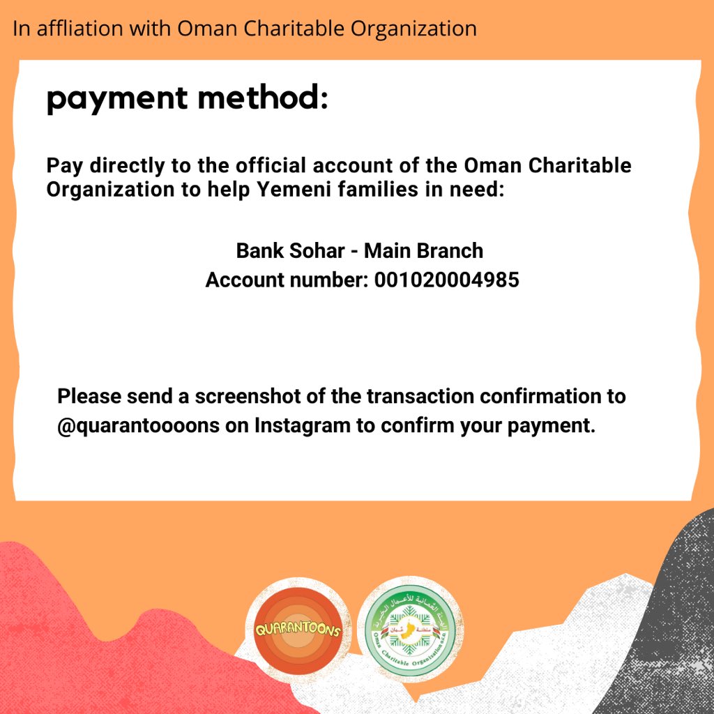 quarantoons1's tweet photo. Yemen needs your help!

Quarantoons has partnered with @ocooman on this fundraiser. Order custom-made animations from Quarantoons with all proceeds paid directly to Oman Charitable Organization to help Yemeni families in need.

Swipe through for details. https://t.co/goqwbmKzA0