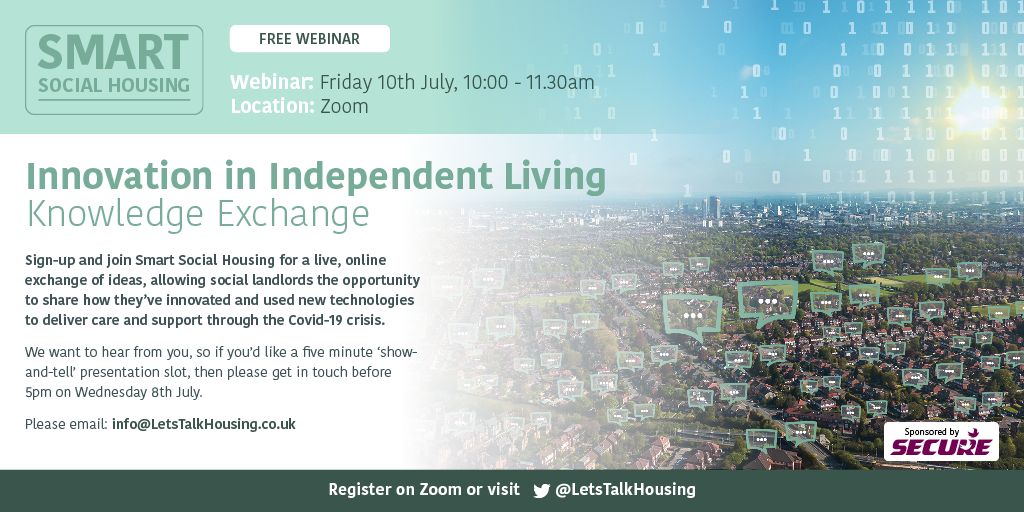 Not now long until the Smart Social Housing <a href="/SmartSocHousing/">Smart Social Housing</a> Ideas Exchange webinar kicks off at 10am. Register now to learn how #ukhousig has innovated in the face of Covid-19.  Sponsored by @SecureMeters #SocialHousing #socialcare us02web.zoom.us/webinar/regist…
