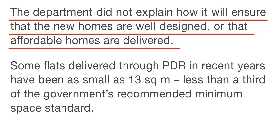 My 2019 report “Slums of the future” into flats created by existing Govt-imposed planning loopholes found: London has missed out on 5500 affordable homes 59% are below minimum space standards the smallest is just 10m²This is worsening the housing crisis not solving it  https://twitter.com/insidehousing/status/1281480036239831042