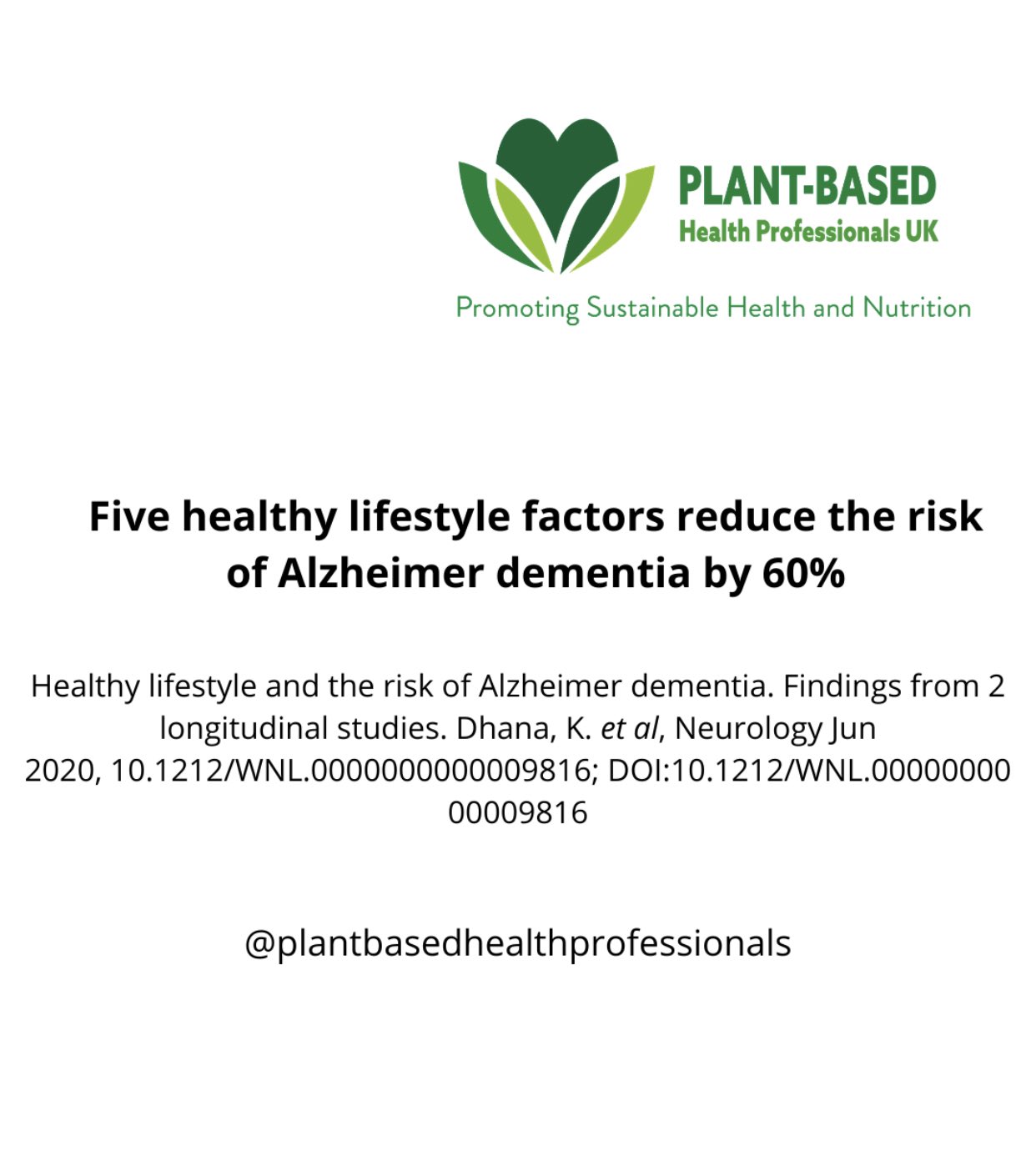 Plant Based Health Professionals Uk On Twitter New Study Shows That 5 Healthy Lifestyle Factors Can Reduce Risk Of Alzheimer Dementia By 60 A Plant Strong Diet Is One Of The 5