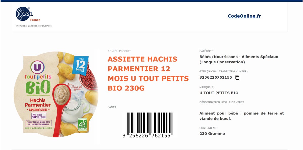GS1France's tweet photo. @ULesCommercants devient le 1er distributeur à publier dans #CodeOnlineFood, la base de données de référence de la filière agroalimentaire ! Une publication de près de 4000 produits à marque U, fiabilisés grâce à la solution d’intelligence artificielle @ConsoTrust ⤵️ https://t.co/iG9R80pY2b