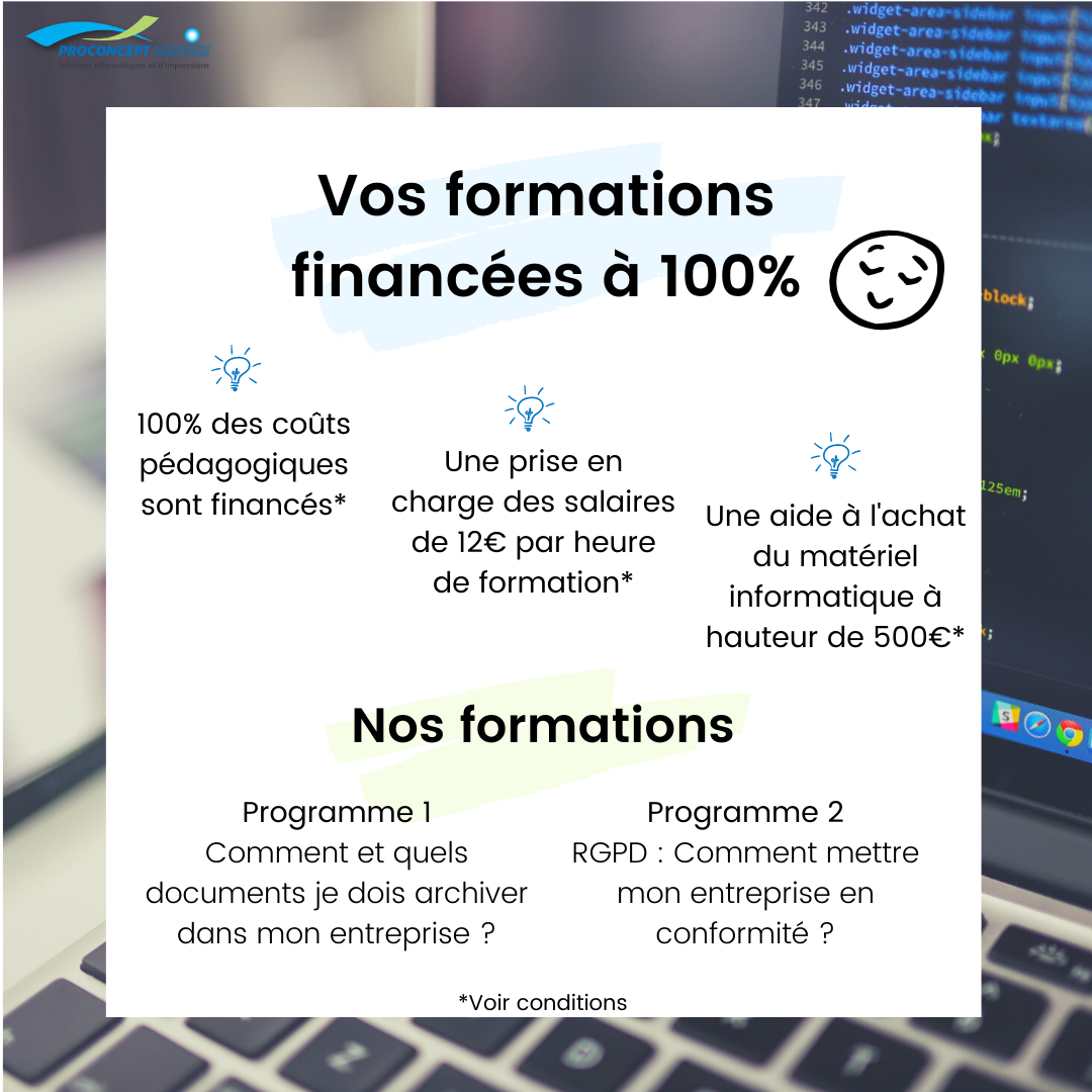 ProConceptServ1's tweet image. ⚠Vos formations financées à 100% !⚠

🗂Programme 1 - Comment et quels documents je dois archiver dans mon entreprise ?
🔐Programme 2 - RGPD : Comment mettre mon entreprise en conformité ?

👉Contactez nous pour obtenir l&apos;ensemble des informations sur cette opération !