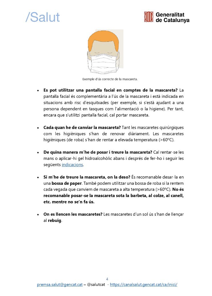 📌😷 FAQs <a href="/salutcat/">Salut</a> sobre l’ús de mascaretes.
✅ A la feina? si, excepte a despatx propi  d’ús individual, amb la porta tancada
✅ Quines? Les que indiquin els serveis de prevenció de riscos laborals
