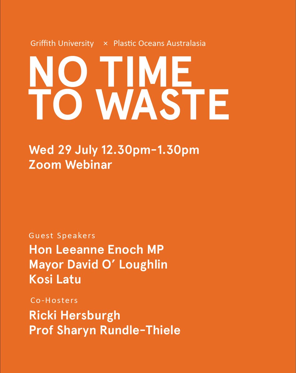 Plastic Oceans Australasia (@plasticoceansau) on Twitter photo Join us for our last No Time to Waste webinar with Queensland Minister for the Environment and Great Barrier Reef <a href="/LeeanneEnoch/">Leeanne Enoch MP</a> , Mayor of the City of Prospect in South Australia <a href="/DavidOLoughlin_/">David O'Loughlin</a> and Director General of SPREP Kosi Latu. Register online, plasticoceans.org.au/updates Join us for our last No Time to Waste webinar with Queensland Minister for the Environment and Great Barrier Reef <a href="/LeeanneEnoch/">Leeanne Enoch MP</a> , Mayor of the City of Prospect in South Australia <a href="/DavidOLoughlin_/">David O'Loughlin</a> and Director General of SPREP Kosi Latu. Register online, plasticoceans.org.au/updates