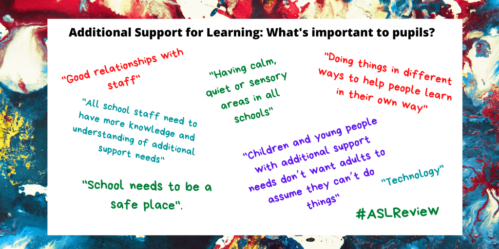 Reach_Scot's tweet photo. NEW! How well has #AdditionalSupportforLearning been working in #schools across #Scotland? Check out our new blog with children's views in the #ASLReview - a national review of how well support to address barriers to education is working across Scotland. https://t.co/55O4oOD15a https://t.co/3d13Qikccc