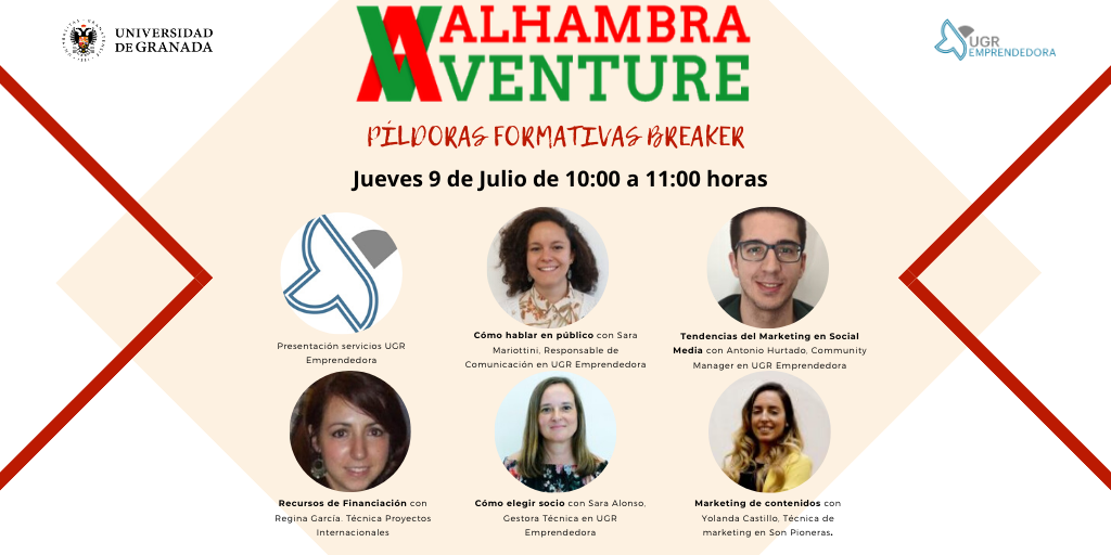 UGRemprendedora's tweet photo. 🙌Arrancamos con el último día del gran evento de #emprendimiento @AlhambraVenture.

😉Hasta las 11:00 podréis disfrutar de nuestras píldoras formativas en: https://t.co/3nxEKxQ5wR

 🥳 ¡Luego continuaremos con el concurso elevator pitch!

#AlhambraVenture https://t.co/2CjUWVo5HM