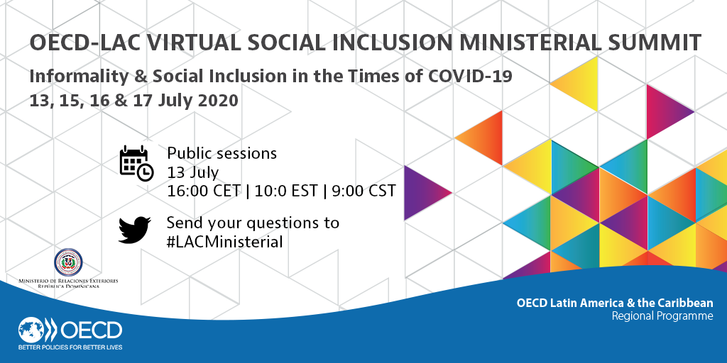 LAC countries face a series of structural challenges, heightened by the #COVID19 crisis. 

What measures can be taken to ensure economic #recovery delivers more inclusive growth?

Join the #LACMinisterial webinar discussion:
🗓️13 July 16:00-18:30 CEST
➡️bit.ly/LACMin2020