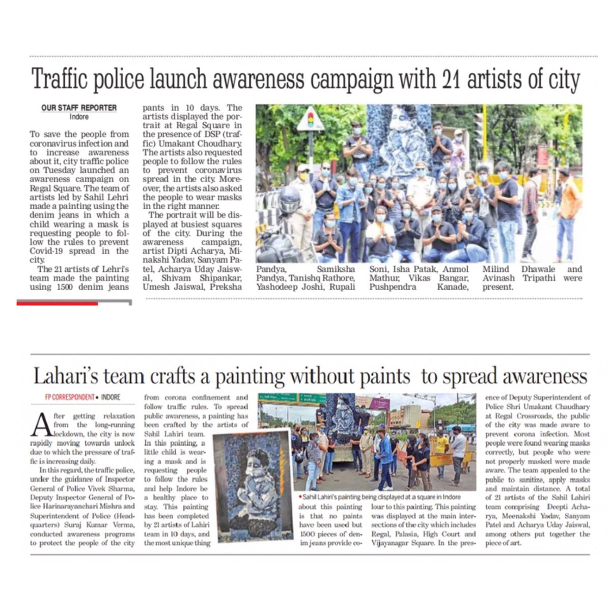 sahil_lahari's tweet photo. We artists are always seeking for the satisfaction of our Idea.

This is a very satisfying moment when your efforts get recognized, and your idea behind the artwork executes successfully.
Press Coverage of Sahil Lahari Team.

#newscoverage  #sahilLahariTeam #awareness https://t.co/EiTKAaNmBc