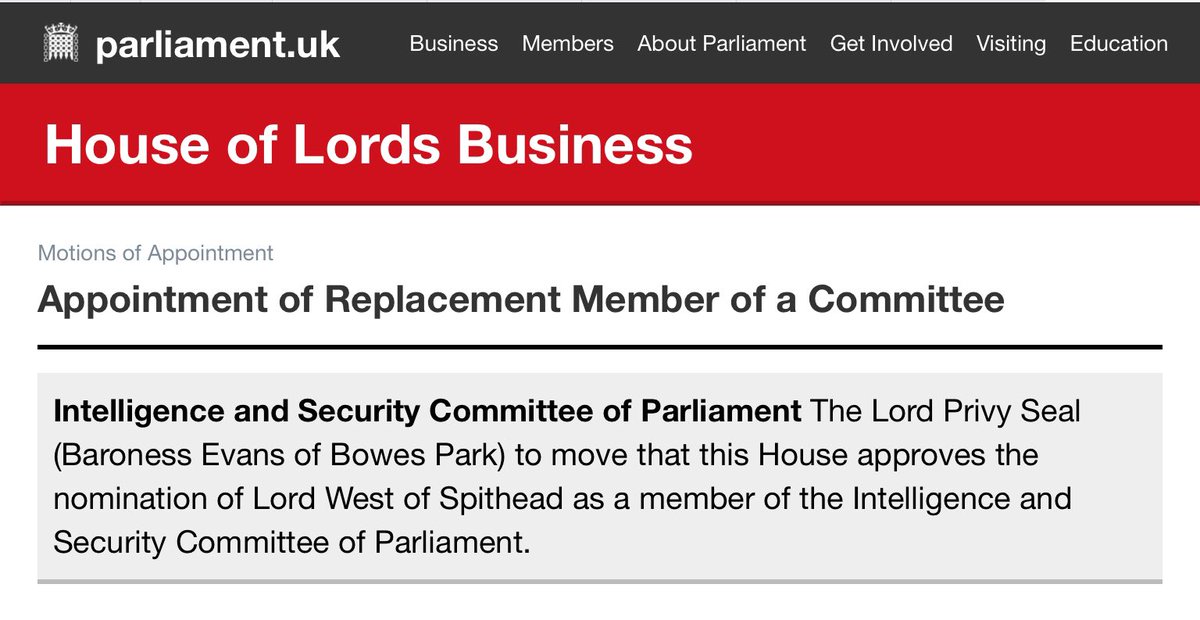 On Monday MPs will vote on a motion proposing 8 ISC members from the House of Commons, on Tuesday the Lords will vote on the single Peer nominated to sit on the committee. 2/
