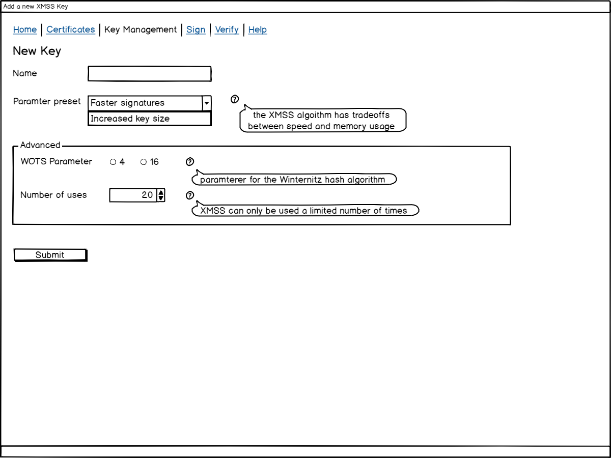 ucshda's tweet photo. Hier ein kleiner Einblick in eine aktuell laufende Masterarbeit. Die Screenshots zeigen ein Wireframe zur Erstellung und Verifizierung von XMSS(MT)-Zertifikaten. https://t.co/JmCZSmyLTS