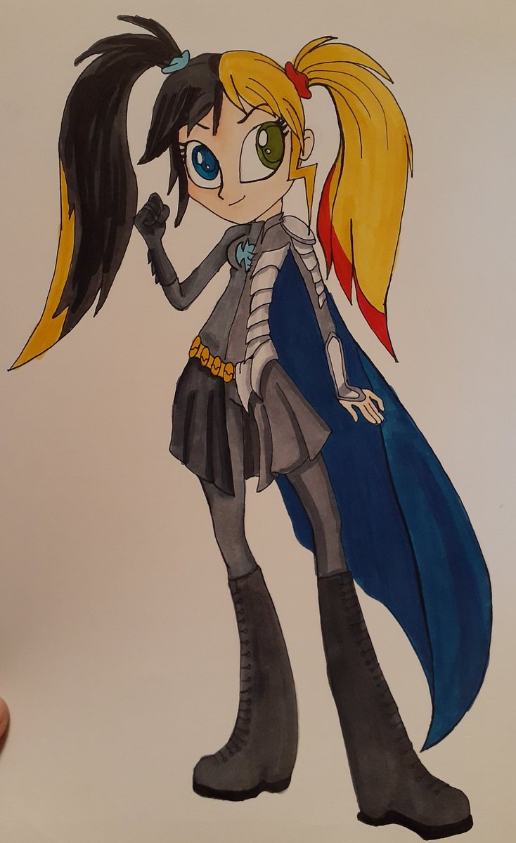 Aerix16's tweet photo. I made a thing. DC vs Marvel version of my superhero oc, Penny.

The hair is in reference to a storyline I have both in. And to fix a lineart mistake.... https://t.co/WWh79AD8JK
