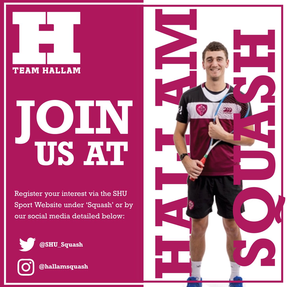 Hallam Squash 20/21⚡️Register your interest for the next academic year! We are unsure of how Sports Fair is going ahead in September at this moment in time. Head over to our social media channels and drop us a message if you are interested in social squash or BUCs, or both!👍🏻🌟