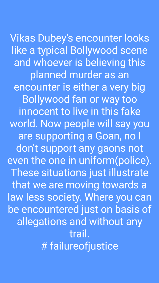 SSurender12's tweet photo. Congratulations we are moving towards a law less society #vikasDubeyEncounter 
#fake_encounter https://t.co/oXLYfw2BFb