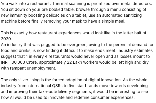 peaknorthgroup's tweet photo. Fine dining experience will not be the same post corona. @arujsingla #dining #foodbusiness #restaurant #strategy @ezydiner @ZomatoIN @TajHotels @Marriott @HiltonHotels @ITCHotels @RitzCarlton @MichelinGuideNY @jamieoliver @InsiderFood @Kimpton @NRNonline @foodandwine #COVID__19 https://t.co/YBOHmYOEPE