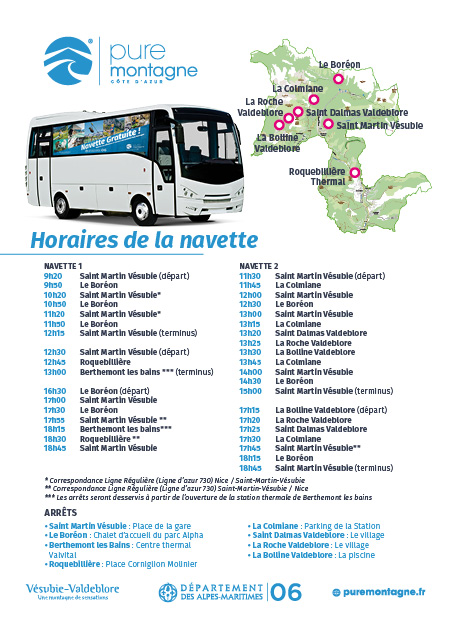 Navettes inter-sites été 2020 
#Vésubie #Valdeblore | #Lantosque | #Roquebillière | La #Colmiane | #Boreon | #ParcAlpha
Profitez des navettes gratuites tout l'été 
puremontagne.fr/fr/actus/navet… @Vésubie 
<a href="/actualites_nrv/">Nice Actualités NRV NiceRendezVous®</a> <a href="/MissGasi/">Stéphanie Gasiglia</a> <a href="/F3cotedazur/">France 3 Côte d'Azur</a> @francebleuazur