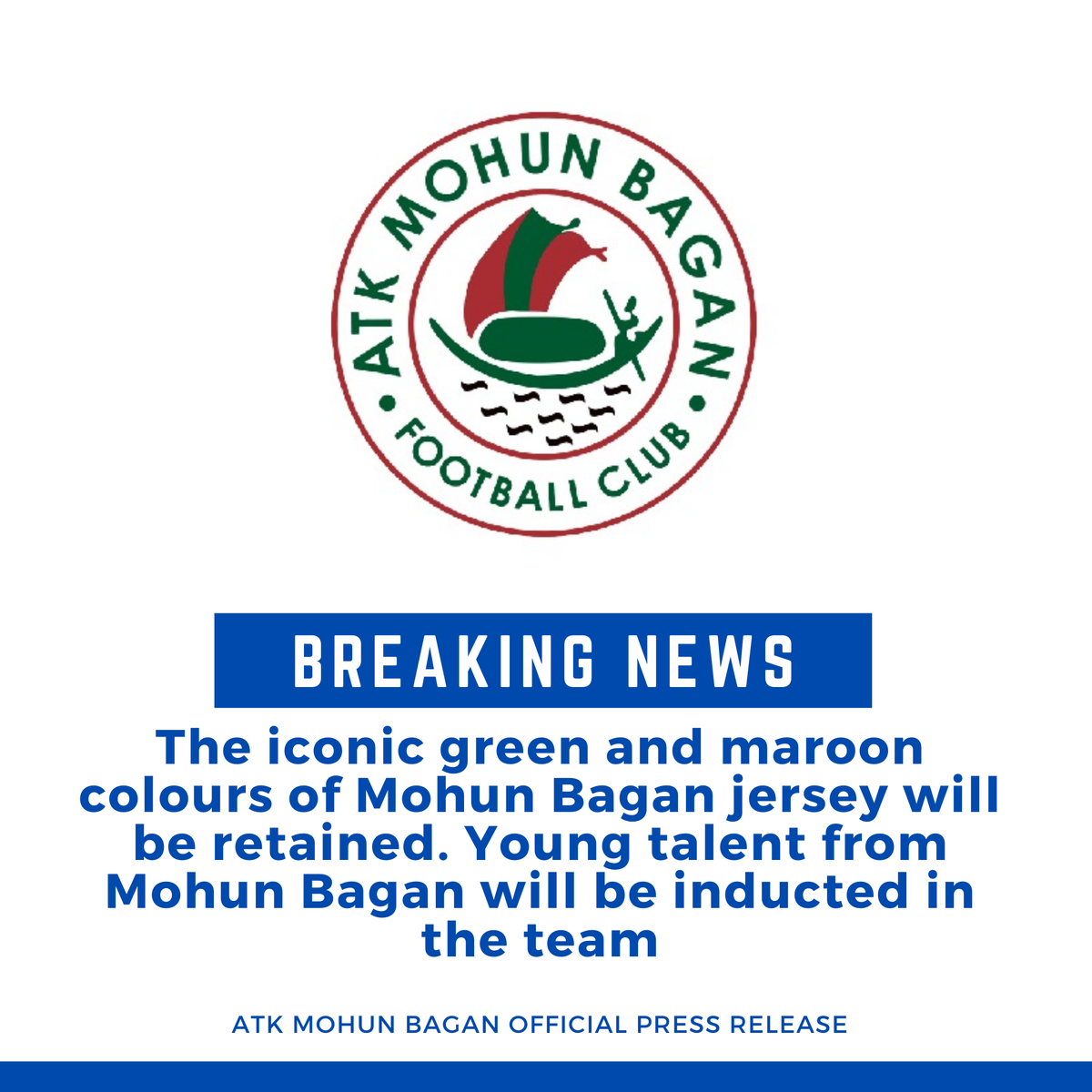 This news would surely come as a breath of fresh air for all the @Mohun_Bagan fans who were afraid that the merger with @ATKFC would affect club's historic culture.
#ATKMohunBagan #IndianSuperLeague