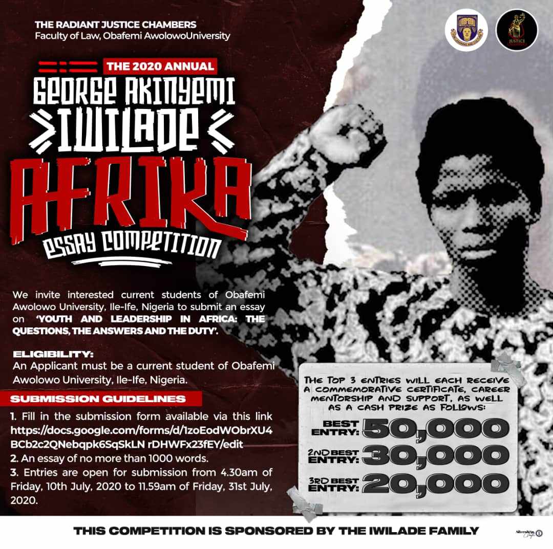 OAU_FSS's tweet photo. Essay Competition for undergraduate students https://t.co/tLSWnsvH8E