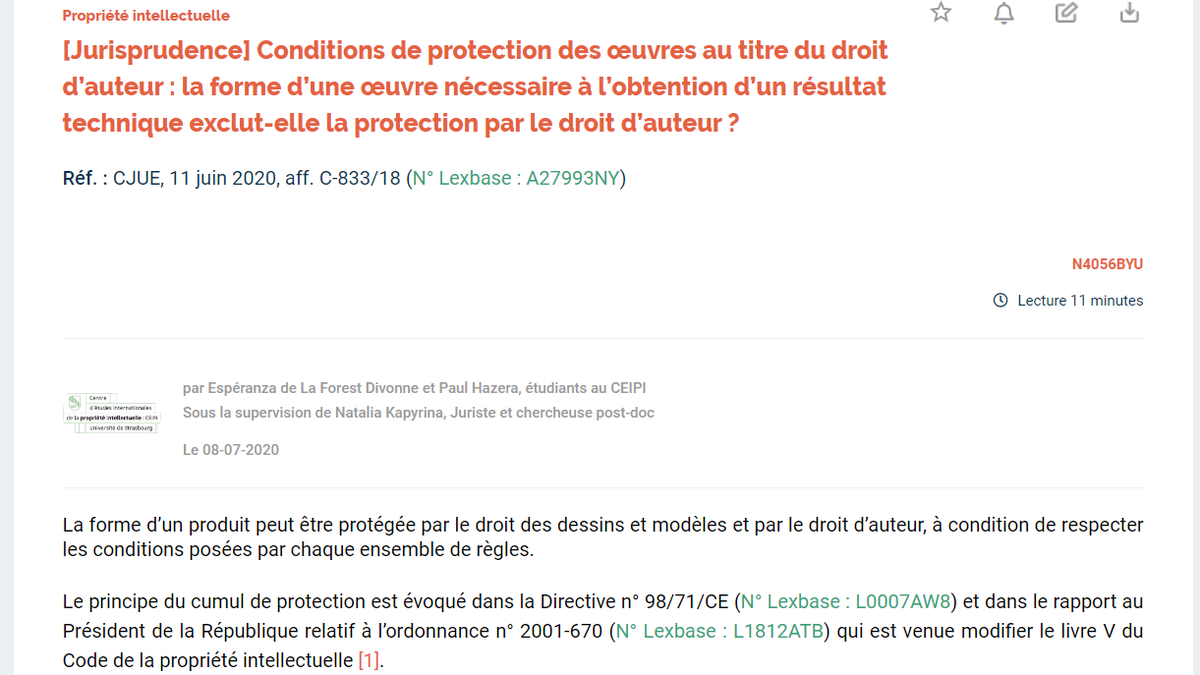 LexbaseAffaires's tweet photo. #droitdauteur #propriétéintellectuelle 
A lire cette semaine dans @LexbaseAffaires les obs. de E. de La Forest Divonne et P. Hazera ss la dir. de @NKapyr du @CEIPIStrasbourg au sujet de l'arrêt "Brompton" rendu le 11 juin par la #CJUE https://t.co/4GETPvdOjZ