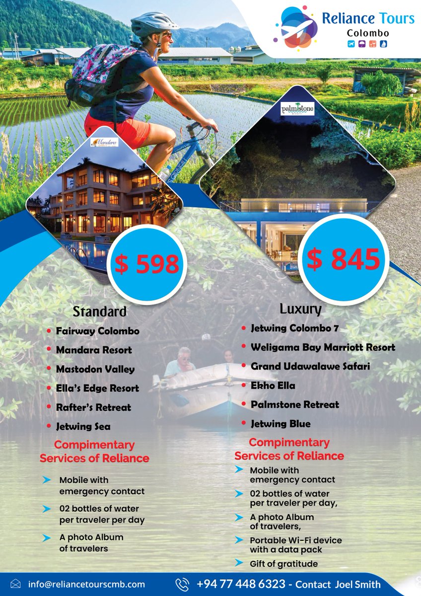 RelianceTours's tweet photo. Sri Lanka is a small island blessed by the Mother Nature, offer's a diverse collection of exciting adventures. 

#srilanka #ceylon #tourism #travel #paradise #island #adventure #cyling #rafting #whitewaterrafting #whalewatching #tourpackage 

Contact us or WhatsApp on +947786323 https://t.co/HeLqvhh6bk