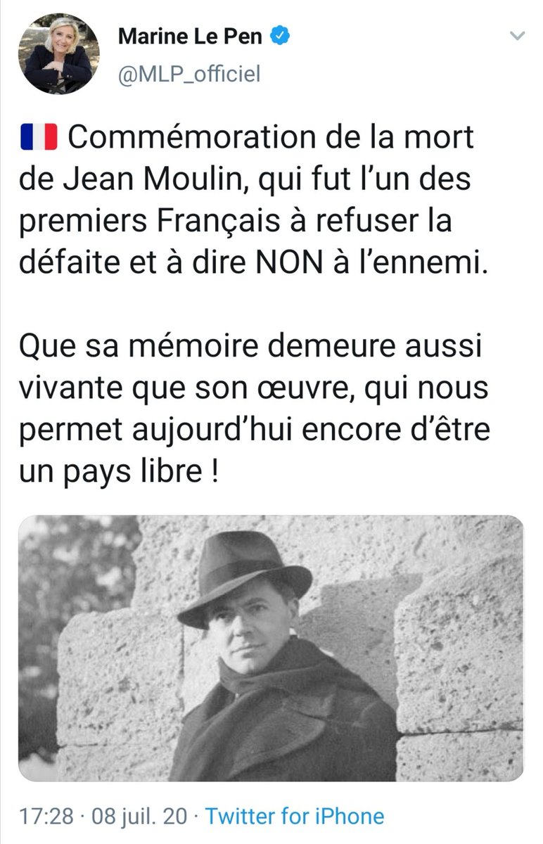 Nain_Portekoi's tweet photo. L'hommage de Marine Le Pen à Jean Moulin ? C'est encore le secrétaire particulier de Jean Moulin dans la résistance qui en parle le mieux. (via @EtienneBaldit ) https://t.co/DoXdHbx0Lg