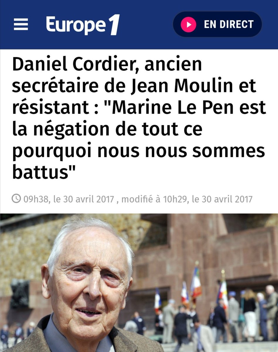 Nain_Portekoi's tweet photo. L'hommage de Marine Le Pen à Jean Moulin ? C'est encore le secrétaire particulier de Jean Moulin dans la résistance qui en parle le mieux. (via @EtienneBaldit ) https://t.co/DoXdHbx0Lg