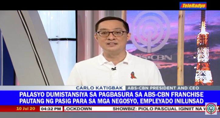 ABSCBNNews's tweet photo. NOW: ABS-CBN President and CEO Carlo Katigbak delivers statement on the franchise denial
#ABSCBNfranchise 

WATCH: https://t.co/d05LLmE1Xo https://t.co/K2fdI6DaFU