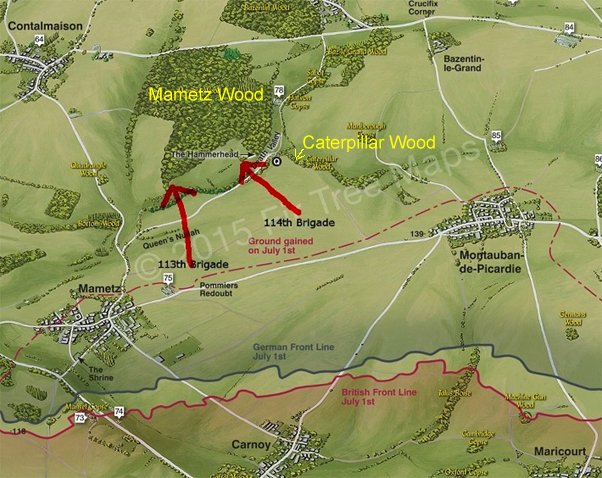 Captain Harold Page (my Grt-Grandfather) with 106th Battery of the 22nd Brigade, Royal Field Artillery, from the 7th - 9th July 1916, alongside 104th & 105th batteries, was pounding the area around the west side of Mametz Wood in support of the 38th (Welsh) Division.  #MametzWood