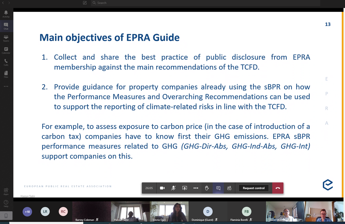 Jana_Bour's tweet photo. Excellent initiative! @EPRA_realestate Sustainability team prepared an internal virtual meeting to lead us through the new EPRA Guide for Enhancing transparency with #TCFD. Listed #realestate committed to the #ESG disclosure. More at https://t.co/tBPQPj6O7V #NFRD #SusFinEU https://t.co/8T42CKrU8c