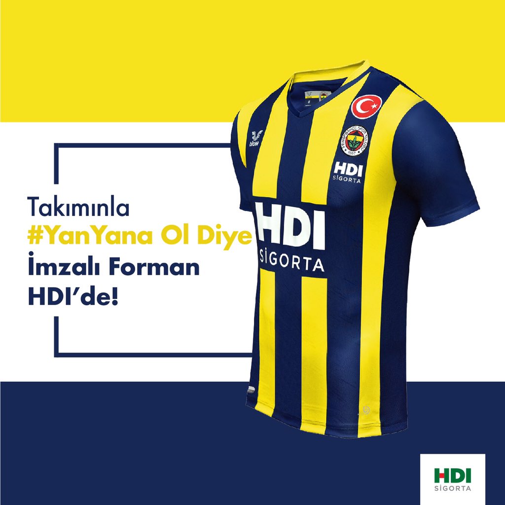 hdisigorta's tweet photo. Tezahüratlarınla, coşkunla, sevginle, tutkunla hep takımının yanında oldun. Şimdi de takımının imzalı formasıyla #YanYana olma zamanı! Sen de 3 arkadaşını #YanYana hashtagi ile etiketleyerek bu tweet’i RT’le, HDI Sigorta’dan imzalı Fenerbahçe formasını kazanma şansı yakala! 💛💙 https://t.co/Ms76UEiIuh