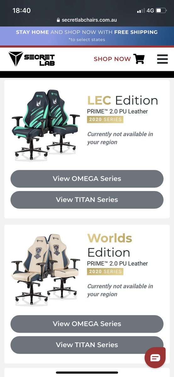 FrankScroll's tweet photo. @TheeEffectz @secretlabchairs One of the many joys of living in Australia 😂. Currently not available in your region https://t.co/KvS8Ux2Chx