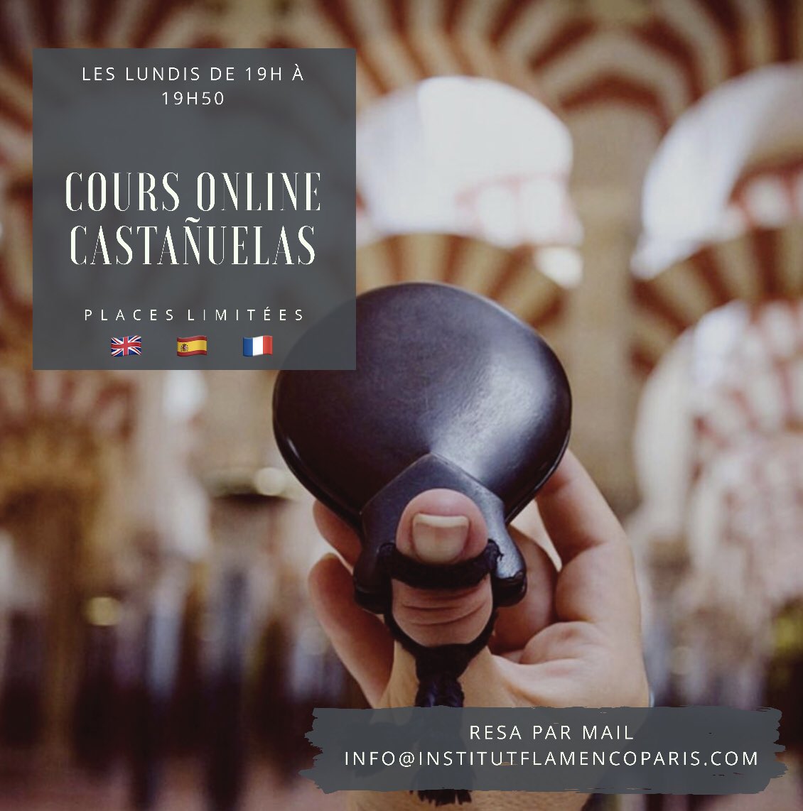 COURS ONLINE DE CASTAGNETTES !
CURSOS ONLINE DE CASTAÑUELAS !
CASTANETS ONLINE CLASSES !

Tous les lundis à 19h sur #zoom tout l’été avec @rubenmolinaoficial ! 
❕❗️Places limitées 

➡️info@institutflamencoparis.com &amp; MP #coursonline #danse #castañuelas #flamenco #rubenmolina