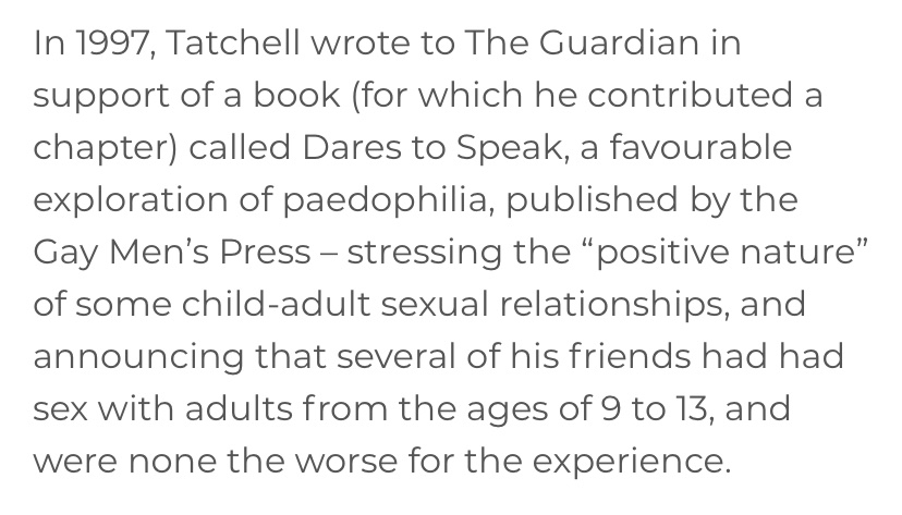 It says a lot about ‘progressive’ politics that Meghan Murphy has been ‘cancelled’ but Peter Tatchell hasnt. Priorities.  https://www.thearticle.com/peter-tatchell-dismisses-feminists-like-me-as-transphobes-but-he-has-his-own-skeleton-in-the-closet