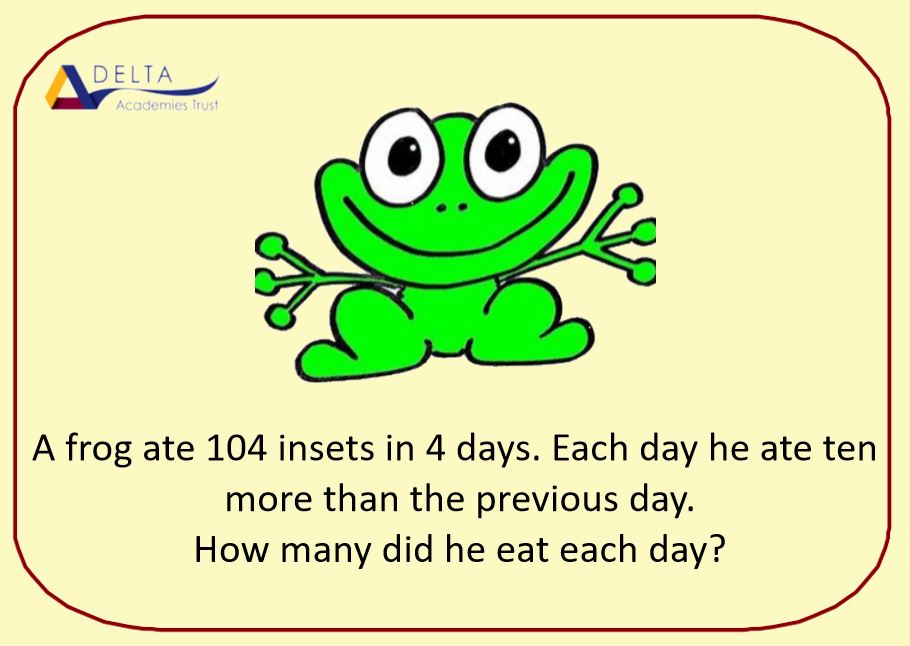 deltatrustmaths's tweet image. It&apos;s Friday! Here is your #homeschool problem for over the weekend 😀🐸 #mathseveryonecanathome #problemsolving