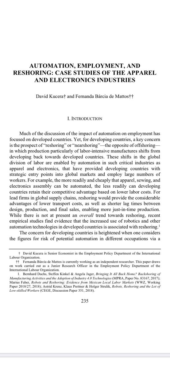 David Kucera and Fernanda Bárcia de Mattos examine how automation impacts on developing countries and its feasibility across various sectors. Their study covers under-researched topics in the “Future of Work” debate, including possible reshoring and its impact on the Global South