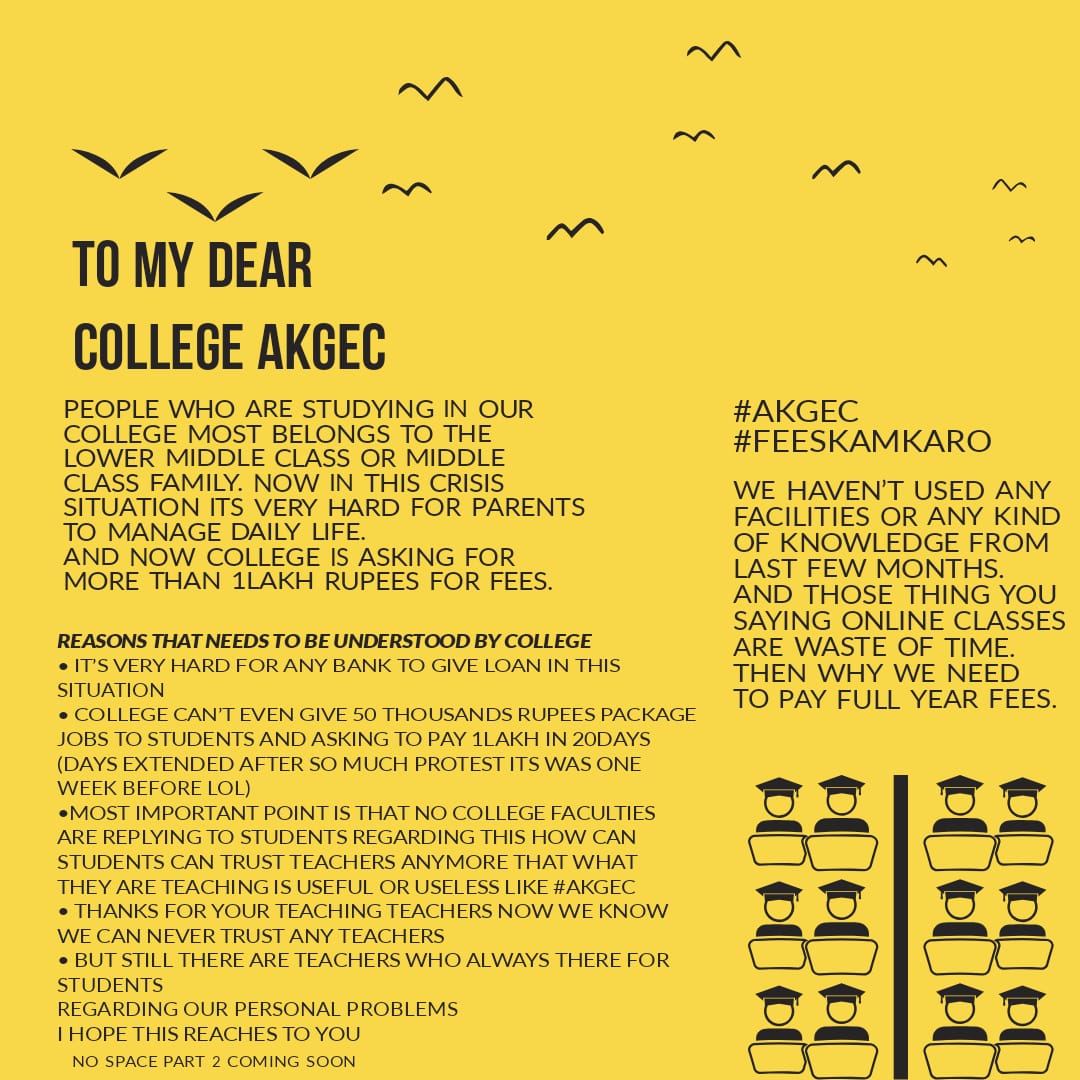 Killua34akgec's tweet photo. #SpeakUpForStudent here are reasons that we don't need to pay full year fees
@INCIndia #akgec https://t.co/hsZMtlGzMN