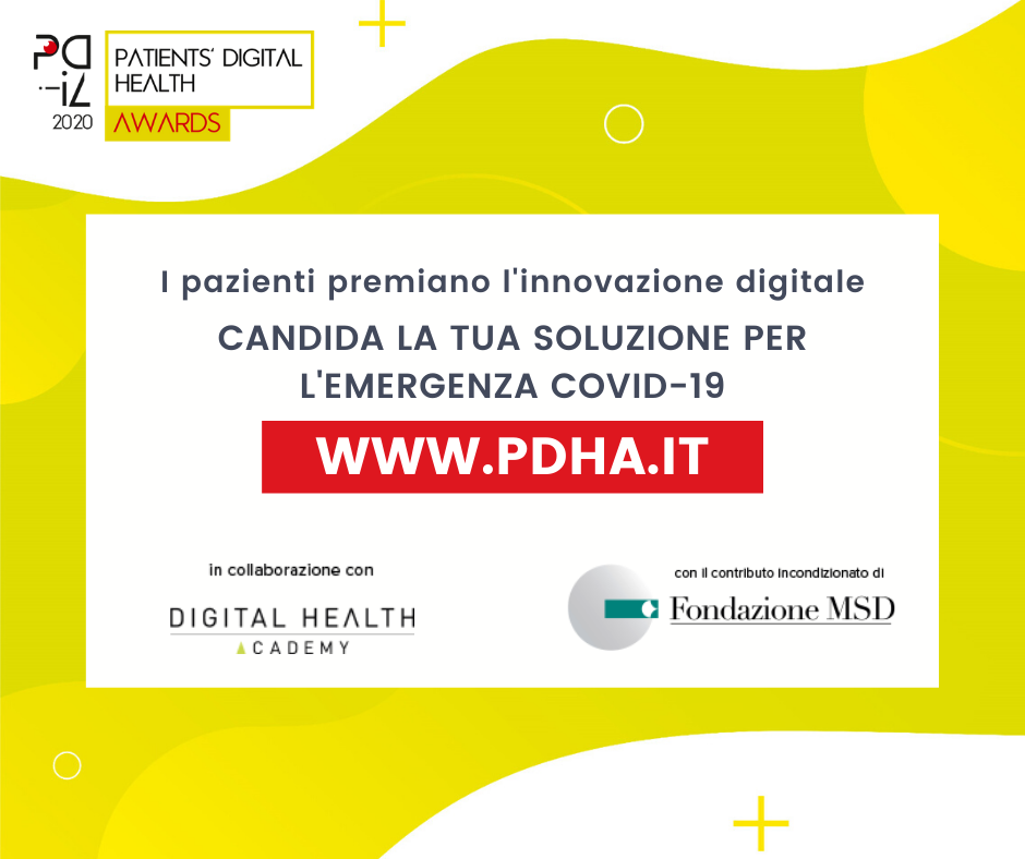msdsalute's tweet photo. #PDHA l’unico premio in cui le #AssociazioniPazienti scelgono le innovazioni digital per la Salute
Quest’anno sezione speciale Covid19 e apertura all’Europa: @activecitnet @EPFyouth, Usman Khan @healthandthings nella giuria e @Allied4Startups come partner👉🏻https://t.co/CNq6beYNXL https://t.co/DjCsMbSbSa