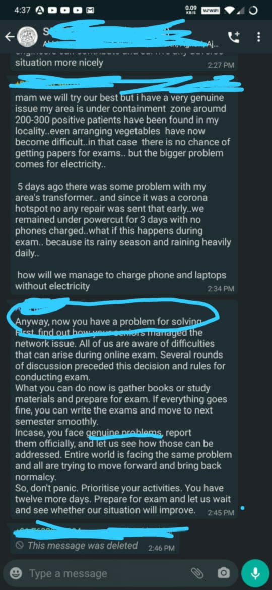 Aswinsudheesh1's tweet photo. A friendly conversation between a student and teacher of esteemed university @CUSAT  if you look closely at the highlighted points you can understand the negligence

Ps. last para of second image we are reminded of the time available for us
#cusatexam #cusatexams https://t.co/q1am1TG83l