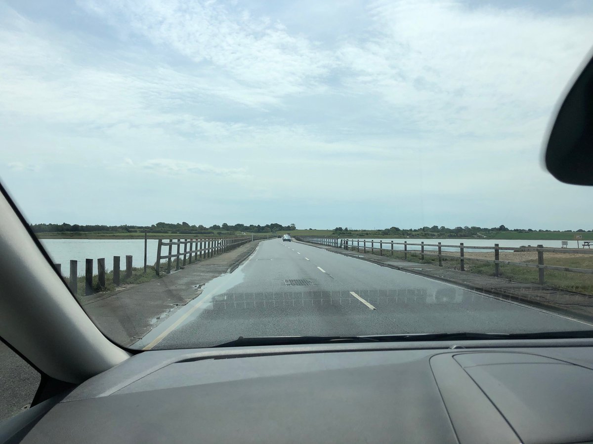 Mersea is connected to the mainland by the Strood, an intertidal causeway that can flood at high tide, originally built around 684 CE by the Saxons. Most of the coast consist of mudflats and saltmarshes, giving the island it’s trademark vistas and supporting many wading birds.