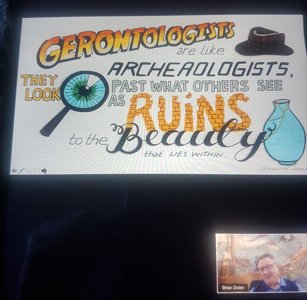 LOVE this piece shared by  @BrianwDolan in his session on time. It is so important & a privilege to see the person within the older body. What is the story of their tattoos or their outfit? What music might they have enjoyed as a young person?  #rockandroll  #EndPJparalysis