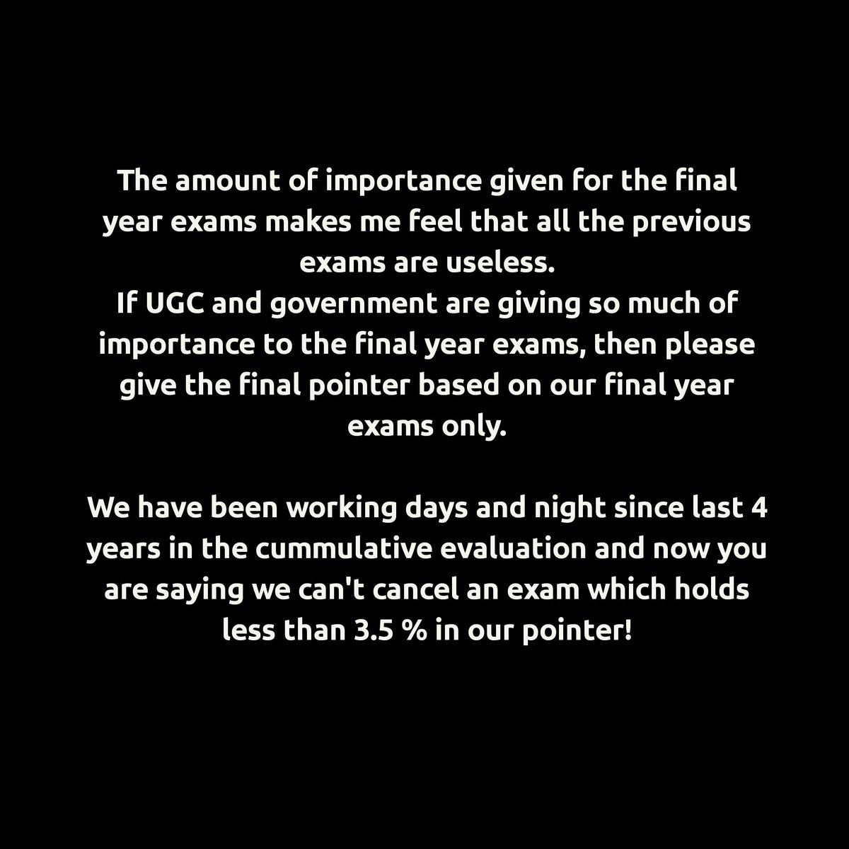 hrishiWrites's tweet photo. We are fighting for an exam which will contribute less than 3-4% in our final pointer
#StudentLivesMatter #cancelallexams #Cancel_Exam2020 #cancelfinalyearexam 
@samant_uday @CMOMaharashtra @ugc_india https://t.co/ERGyKl2wa8