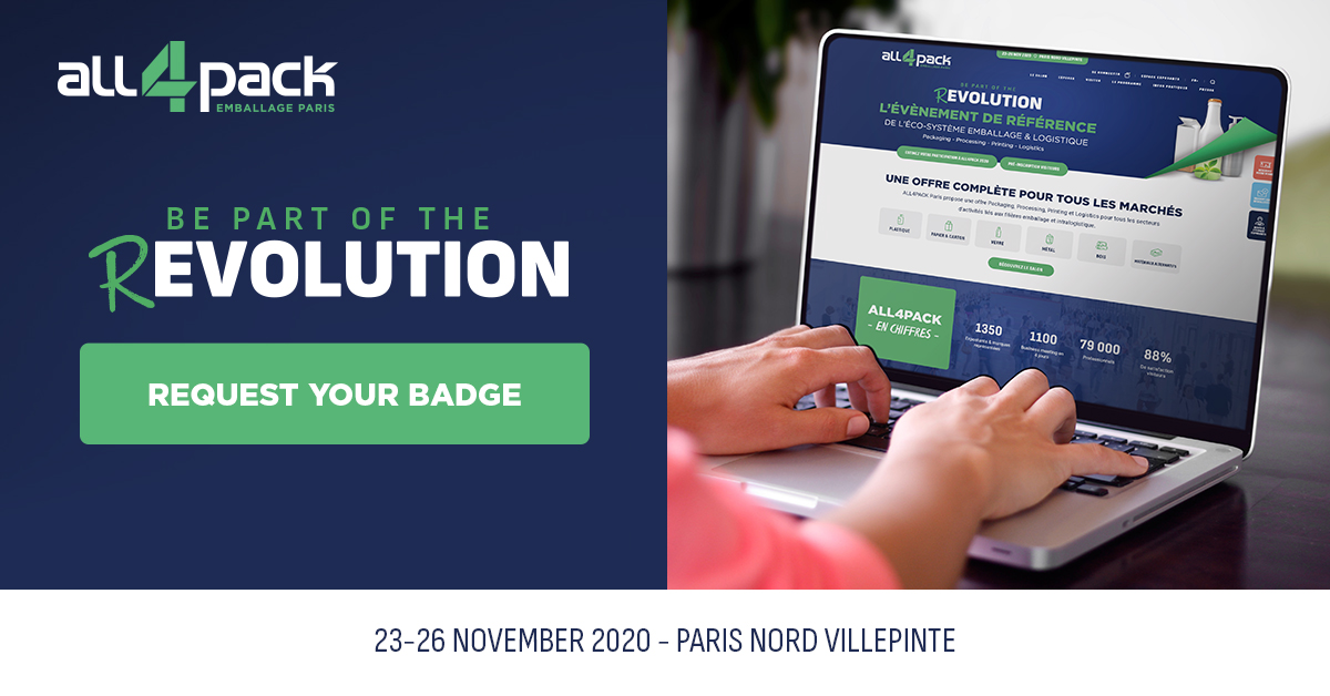 Join us at #ALL4PACK 📦from 23 to 26 November at Paris Nord Villepinte for the only major European event in the #packaging and #intralogistics ecosystem to go ahead as planned this year. As of now, request your badge ➡️ bit.ly/2AWNr4U