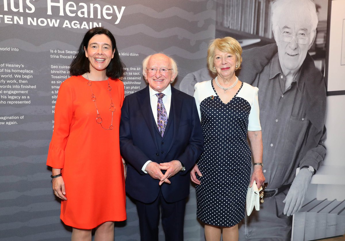 SandriCollins's tweet photo. This photo of @PresidentIRL Michael D. Higgins and Sabina Higgins popped up on my phone and it reminded me what a fabulous day that was, just 2 years ago, opening @SeamusHeaneyNLI new @NLIreland exhibition at the Bank of Ireland College Green with @seamusheaneyest ☺️ https://t.co/nV2qXwCkHC