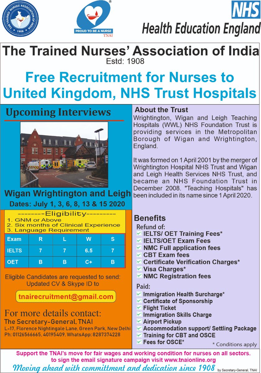 The Trained Nurses' Association of India (TNAI) (@tnainationalhq) on Twitter photo Free recruitment of nurses to United Kingdom.
Contact: 8287374228
Email: tnairecruitment@gmail.com
#TNAI <a href="/TNAI_MP/">MADHYA PRADESH TRAINED NURSES ASSOCIATION INDIA</a> <a href="/up_tnai/">TNAI UP Official</a> Free recruitment of nurses to United Kingdom.
Contact: 8287374228
Email: tnairecruitment@gmail.com
#TNAI <a href="/TNAI_MP/">MADHYA PRADESH TRAINED NURSES ASSOCIATION INDIA</a> <a href="/up_tnai/">TNAI UP Official</a>