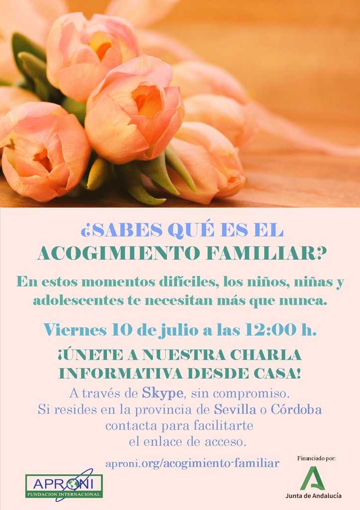 A las 12h. empezamos con nuestra charla informativa online sobre #AcogimientoFamiliar

Si eres de #Sevilla #ProvinciaSev #Córdoba #CordobaEsp infórmate desde casa, sin compromisos. ¡Te esperamos!