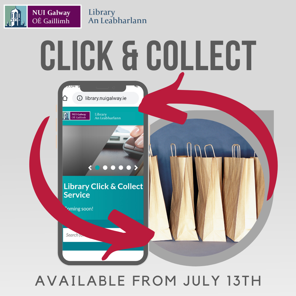 3 Days to go!!! Click and Collect will be available from Monday 13th July. For more info library.nuigalway.ie/collections/cl…. You will also be able to return books you may have had on loan to the book returns box outside the Library from this date. library.nuigalway.ie