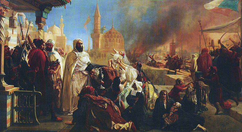 7/ It's important to say that many Muslims opposed the bloodshed. The most famous was the Algerian anti-colonial revolutionary ʿAbd al-Qādir al-Jazāʾirī, then resident in Damascus, who sheltered Christians in his home (a painting by Jan-Baptist Huysmans, 1861)
